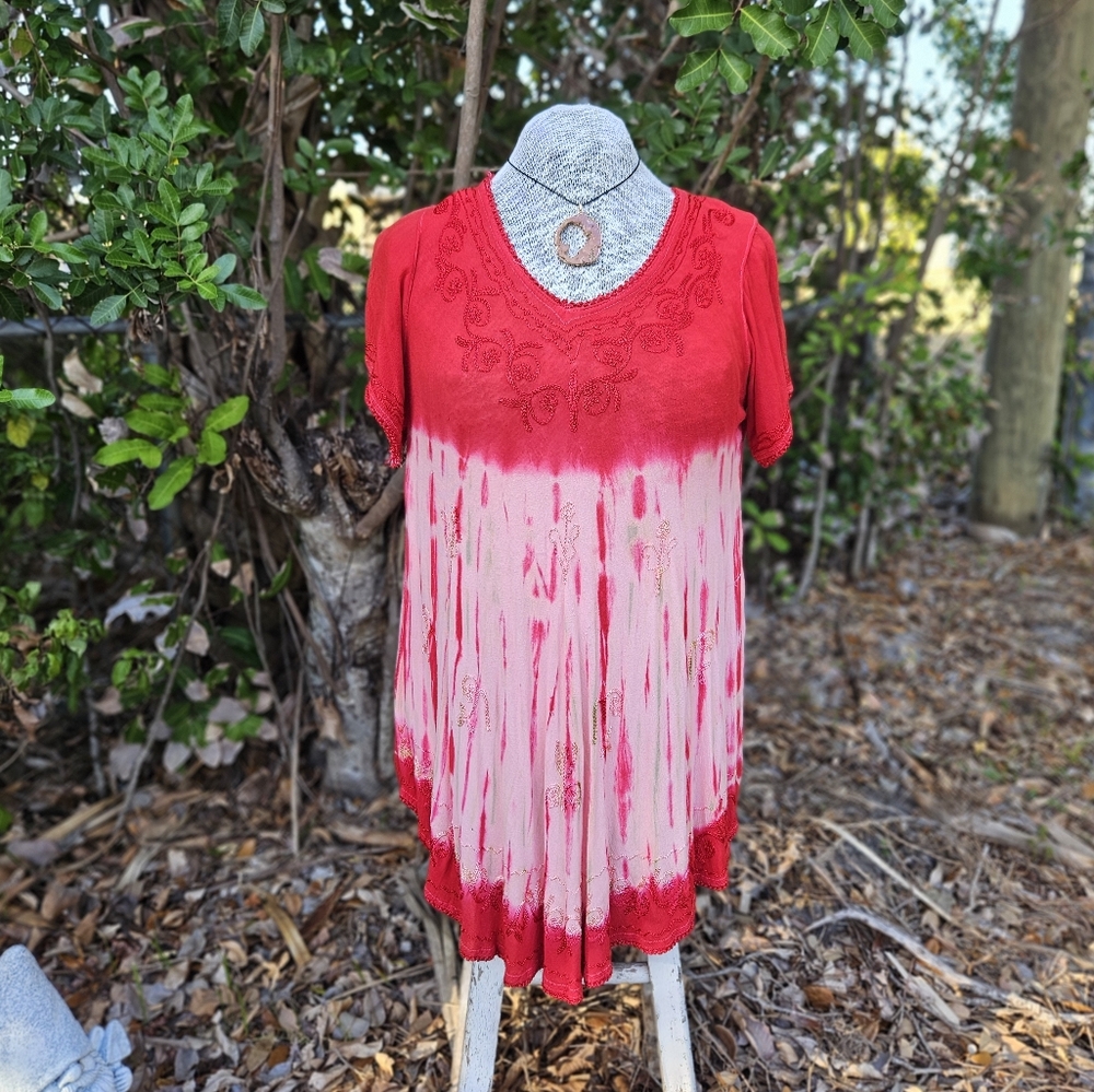 Vintage Red Pink And Green India Boutique Boho Whimsigoth Embroidered Blouse